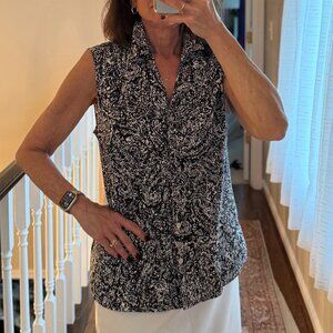 212 Collection Black White Paisley Sleeveless Button Front Blouse Size M (52)